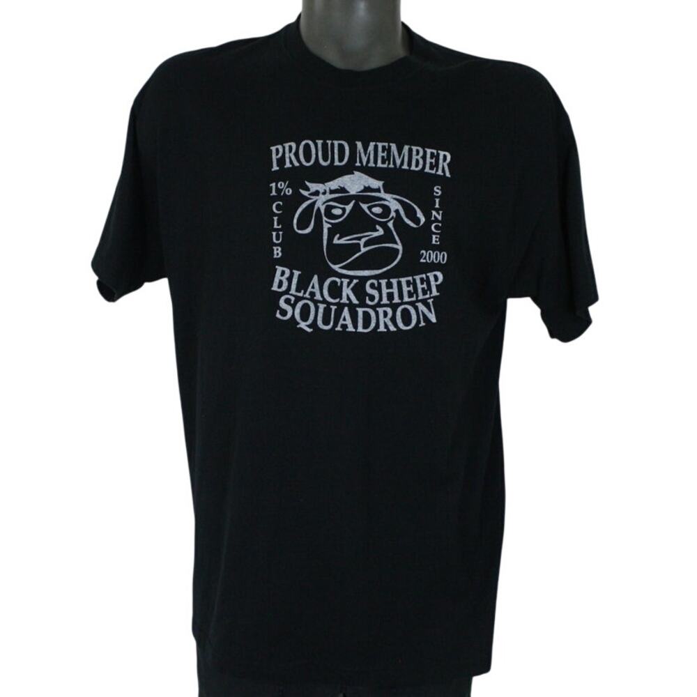 Vintage 1% Club Shirt XL Biker Black Sheep Squadron Black Shirt Mens Mall Goth